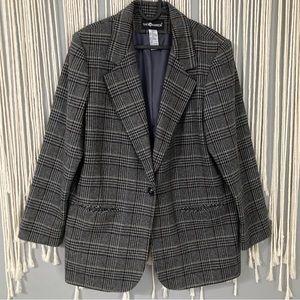 Women’s Sag Harbor Plaid Gray Blazer Size 12 Wool Blend